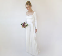 BLUSHFASHION - Original Bestseller Ivory Square Neckline Minimalist Satin Wedding Dress #1351