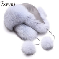 2021 New Fur Hat Women Natural Raccoon Fox Fur Russian Ushanka Hats Winter Thick Warm Ears Fashion Bomber Cap Raccoon Snow Caps