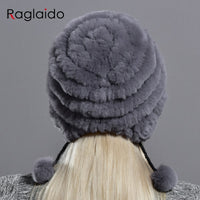 Original Women's Winter Warm Rabbit Hats With Pearls Fashion Female Ball Caps