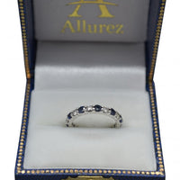 Original Eternity Diamond and Blue Sapphire Ring Band 14k White Gold (2.35ct)