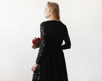 BLUSHFASHION - Original Black Lace Long Sleeve Midi Dress