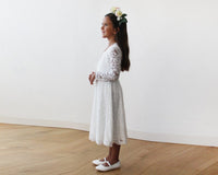 BLUSHFASHION - Original Ivory Lace Long Sleeves Flower Girls Short Dress #5045