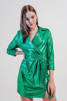 Q2 - Original Mini Dress With Button Detail in Green