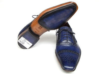 Paul Parkman Men's Captoe Navy Blue Hand Painted Oxfords (ID#5032-NAVY)