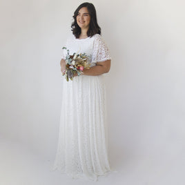 BLUSHFASHION - Original Curvy Bohemian Butterfly Sleeves, Modest Ivory Wedding Dress With Pockets #1318