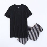 Plus Size Knit Cotton Short Sleeved Trousers Pajamas Sets Men Pyjamas Sleepwear Summer Simple Homewear Pajamas for Male