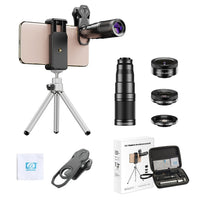 APEXEL New Phone Camera Lens Kit 4in1 Telephoto Zoom 22X Lens Telescope Monocular Wide Macro Fisheye Lens Tripod With Remote