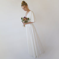 BLUSHFASHION - Original Bestseller Deep v Neckline Bat Sleeves Minimalist Wedding Dress #1350