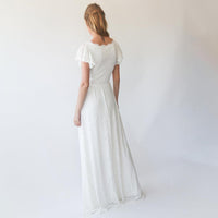 BLUSHFASHION - Original Ivory Wrap Lace Bohemian Wedding Dress #1298