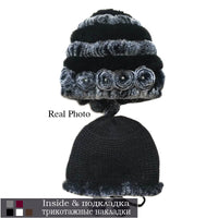 Original Women's Winter Warm Rabbit Hats With Pearls Fashion Female Ball Caps