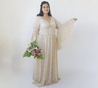 BLUSHFASHION - Original Champagne Lace Flare Sleeves Wedding Dress #1329