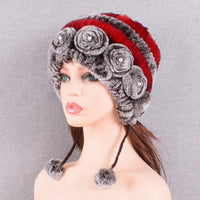 Original Women's Winter Warm Rabbit Hats With Pearls Fashion Female Ball Caps