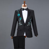 Diamond Royal Blue Men Suit Set Gold Embroidered Wedding Mens Slim Fit Tuxedo Mens Suits With Pants Prom Show Stage Costume Male