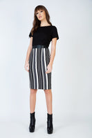 CONQUISTA FASHION - Original Stripe Detail Straight Dress With Zip and Pleather Detail