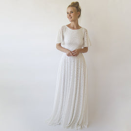 BLUSHFASHION - Original Bohemian Butterfly Sleeves, Modest Ivory Wedding Dress With Pockets #1318