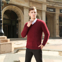 HLICYUM - Original Mink Cashmere Sweater Men Long Sleeve Pullovers Outwear Man V-Neck Sweaters Tops Loose Solid Fit Knitting Clothing 9 Colors New