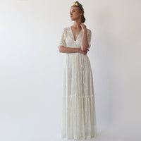 BLUSHFASHION - Original Bestseller Boho Ivory Bat Sleeves  Dress #1241