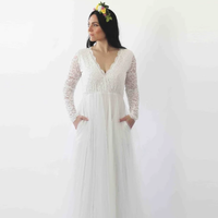 BLUSHFASHION - Original Ivory Lace Long Sleeves Wedding Dress With Pockets  #1266