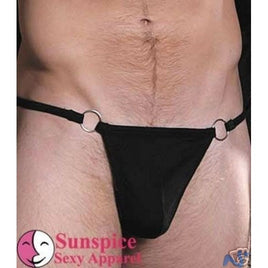 Sexy Thong Underwear Men - thong with metal rings - Black