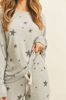 RIAH FASHION - Original Star Print Brushed Top and Joggers Set With Self Tie