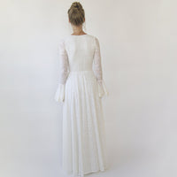 BLUSHFASHION - Original Ivory Wrap Lace Wedding Dress With Long Poet Sleeves #1364