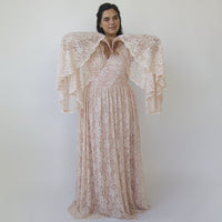 BLUSHFASHION - Original Blush Pink Lace Bohemian Flare Sleeves Lace Dress #1329