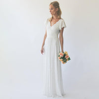 BLUSHFASHION - Original Ivory Wrap Lace Bohemian Wedding Dress #1298