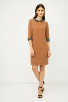 CONQUISTA FASHION - Original Straight Winter Dress With Contrast Peter Pan Collar