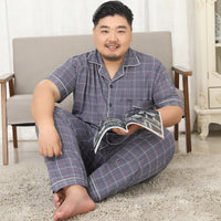 Plus Size Knit Cotton Short Sleeved Trousers Pajamas Sets Men Pyjamas Sleepwear Summer Simple Homewear Pajamas for Male