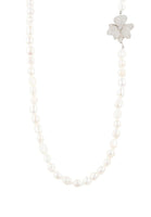 Original Flower Pearl Gemstone Long Necklace White CZ Silver