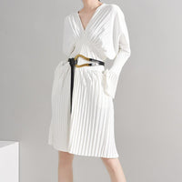 MARIGOLDSHADOWS - Original Sakiya Pleated Long Sleeve Shirt Dress - White