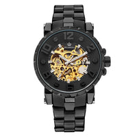 MG. ORKINA Men Wristwatch Golden Skeleton Clock Mechanical Male Wrist Watch Black Relogio Masculino Automatic Zegarek Meski