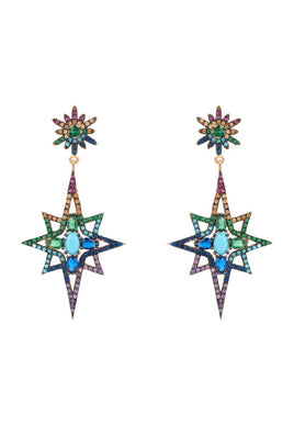 Original Northern Star Burst Multi Coloured Gemstone Earrings Rosegold