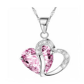 Necklace with heart pendant covered by rhinestone - Pink