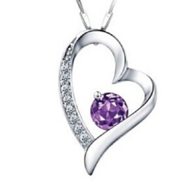 Necklace with heart pendant covered by rhinestone - Violet