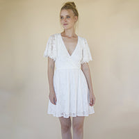 BLUSHFASHION - Original Short Lace Bohemian Wedding Dress ,Mini Wedding Dress #1372