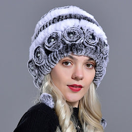 Original Women's Winter Warm Rabbit Hats With Pearls Fashion Female Ball Caps