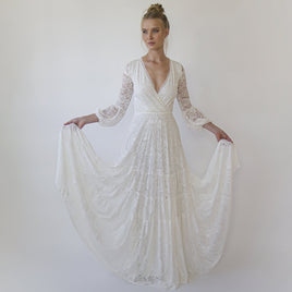 BLUSHFASHION - Original Bestseller Gipsy Layered Boho Lace Wedding Dress, Puffy Bracelet Sleeves #1365