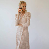 BLUSHFASHION - Original Blush Puffed Sleeves Wedding Dress #1283