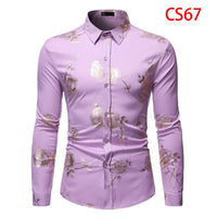 Mens Gold Rose Floral Print Shirts Brand Floral Steampunk Chemise White Long Sleeve Wedding Party Bronzing Camisa Masculina