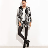 LUXURY AND ME - Original Faux Fur Fuzzy Color Block Open Front Coat