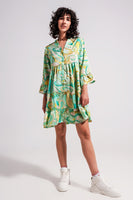 Q2 - Original 3/4 Sleeve Mini Dress in Green