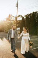 BLUSHFASHION - Original Bestseller Ivory Square Neckline Minimalist Satin Wedding Dress #1351