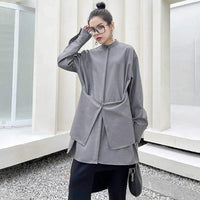 MARIGOLDSHADOWS - Original Kume Loose Stand Collar Long Sleeve Shirt - Gray