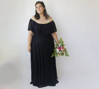 BLUSHFASHION - Original Black Ruffled Crinkle Off-Shoulder Maxi Dress #1338