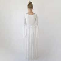 BLUSHFASHION - Original Bohemian Ivory Sweetheart Wedding Dress With Bell Sleeves 1362