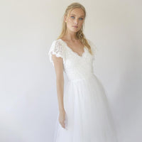 BLUSHFASHION - Original Fairy Ivory Wrap Wedding Dress, Butterfly Sleeves and Puffy Tulle #1293