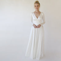 BLUSHFASHION - Original Bestseller Minimalist Wedding Dress, Ivory Wrap Modern Wedding Dress #1347