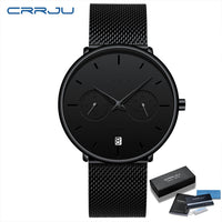 Mens Watches CRRJU Full Steel Casual Waterproof Watch for Man Sport Quartz Watch Men's Dress Calendar Watch Relogio Masculino