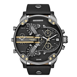 Diesel man watch DZ7348 Mr Daddy 2.0 - Leather strap and Black/Gold steel dial